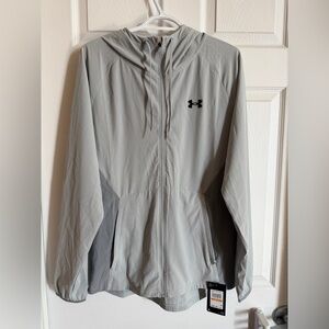 NWT Under Armour Men's UA Stretch Woven Hooded Jacket - Grey - Size Small